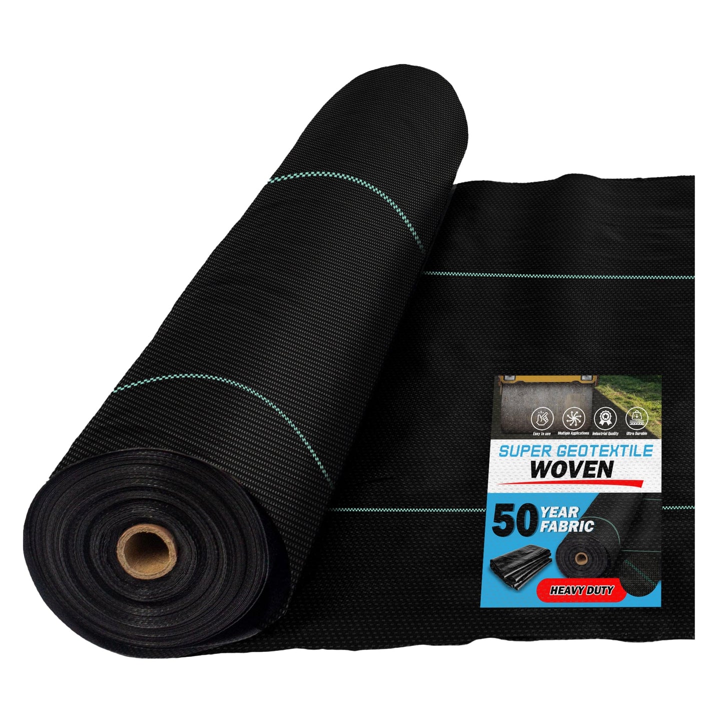 Super Geotextile Woven Geotextile Fabric for Driveway and Road Stabilization, Construction Underlayment, Erosion Control, Commercial Grade 50 Year for Gravel Roads and Pavers (12.5x100) Ships Folded