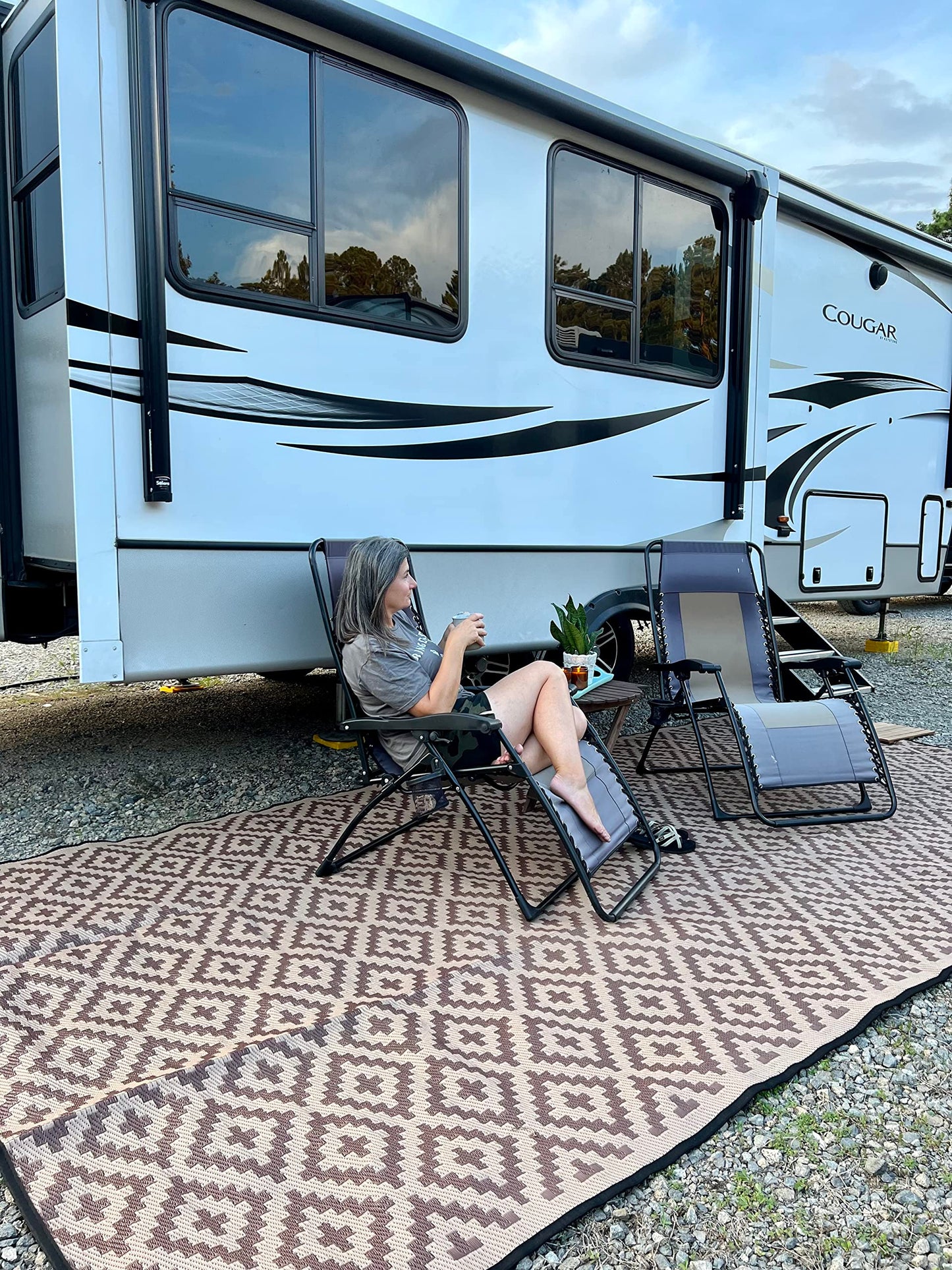 Mountain Mat Premium RV Patio Mat Size 8' x 16' Made from Recycled Plastic for Camping - Thick 5 mm Heavy Duty, Waterproof, Reversible Rugs Recycled Polypropylene (8' x 16', Brown Diamond)