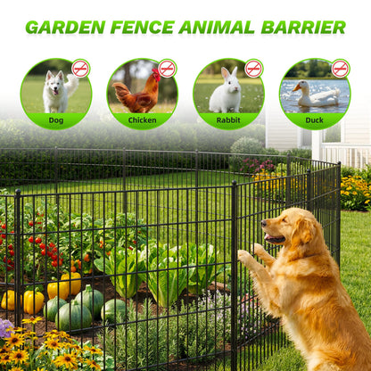 Toolterritary 10 Panels No Dig Garden Fence with Gate, 48in(H) x 25ft(L) Rustproof Metal Animal Barrier Fence, Outdoor Decorative Yard Fencing with Ground Stakes for Dogs, Rabbits, Patio