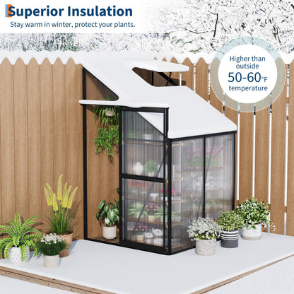 GarveeHome 4x4FT Greenhouse, Small Walk-in Polycarbonate Greenhouse with Adjustable Vent Window, Sliding Door, Portable Green House Kit for Outdoors, Winter