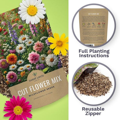 Cut Flower Garden Seeds - Non-GMO Wildflower Seeds in Bulk | 1/4 Pound Bag with 30,000+ Seeds