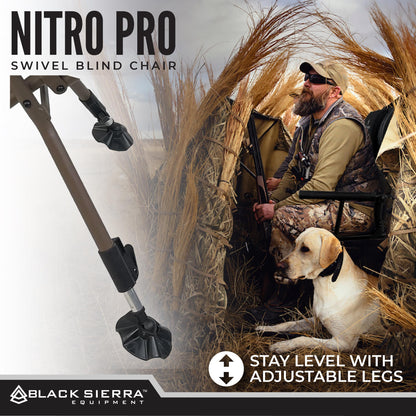 Black Sierra XL Swivel Hunting Chair 360 Silent Blind Seat Heavy Duty Support 300 lbs w/Padded Armrests, All Terrain Feet Cupholder and Carry Strap, Portable Outdoor Seat for Turkey and Deer Hunting