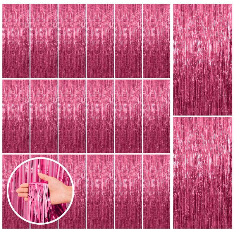 20 Pack Pink Backdrop Decorations - Tinsel Curtain Party Backdrop Foil Fringe Birthday Photo Booth Streamer Backdrop Pink Theme Bachelorette Graduation Decorations