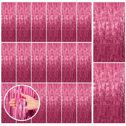 20 Pack Pink Backdrop Decorations - Tinsel Curtain Party Backdrop Foil Fringe Birthday Photo Booth Streamer Backdrop Pink Theme Bachelorette Graduation Decorations