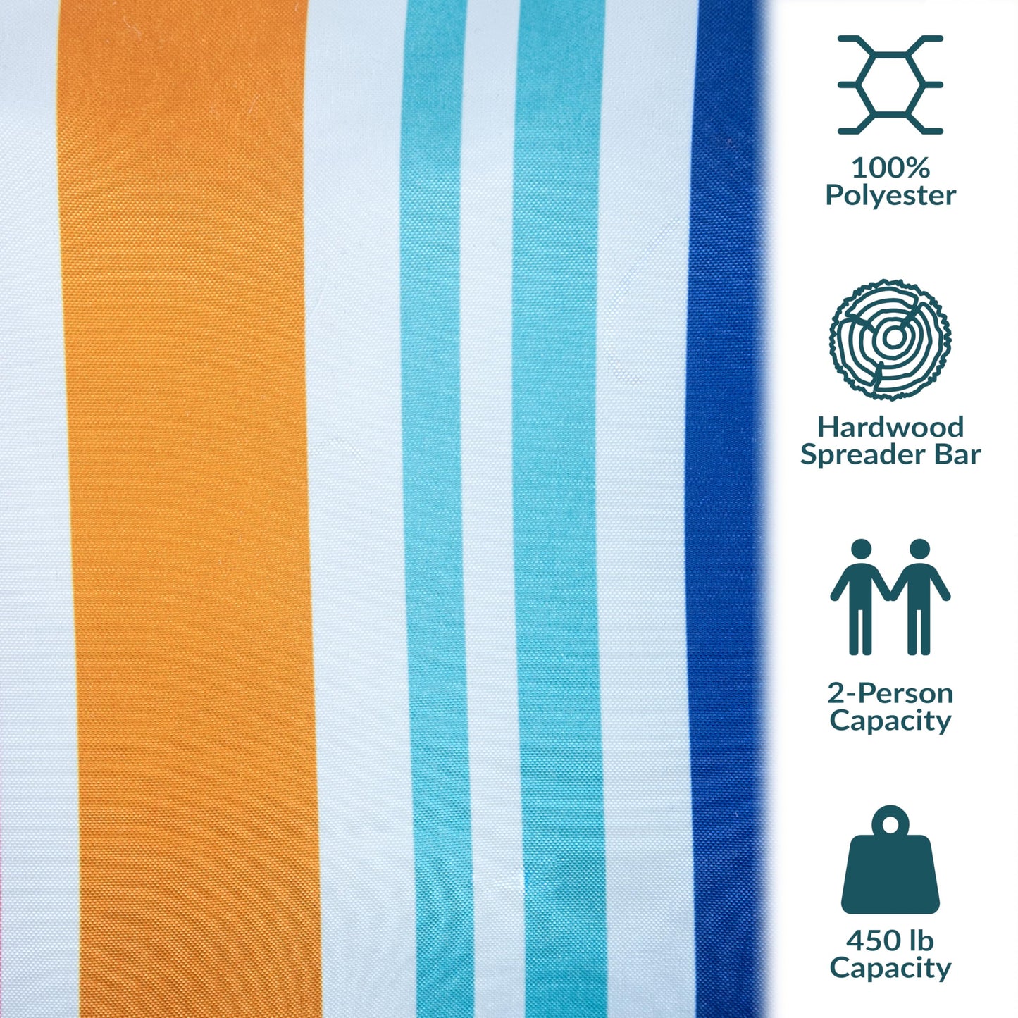 Sunnydaze Extra Large Quilted Hammock with Spreader Bars - 2-Person Hammock for Outside - Caribbean Stripe