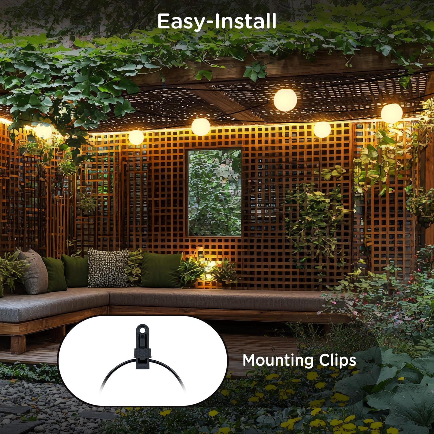 Enbrighten Vibe Sphere Outdoor String Lights, 57ft, 12 RGBWIC Bulbs, 6in Extra Large Spheres, Waterproof, Patio, Backyard, Gameday, Holiday, Smart App, Compatible with Alexa, Google Home, 85976