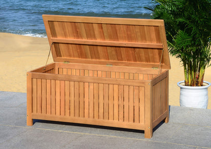 SAFAVIEH Outdoor - Abri Cushion Storage Box - Solid Wood - Coastal Resort Storage Bench Design - Ideal for Patio, Deck, Porch, Backyard, 18" W x 47" D x 19" H (PAT7037A)