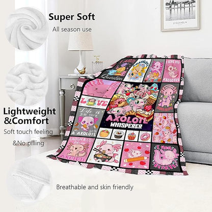Axolotl Whisperer Food Blanket Gifts for Girls Boys Women - Super Soft Cozy Warm Throw Sheet for Couch Bed Sofa Office Decor All Season 60x80 for Adult