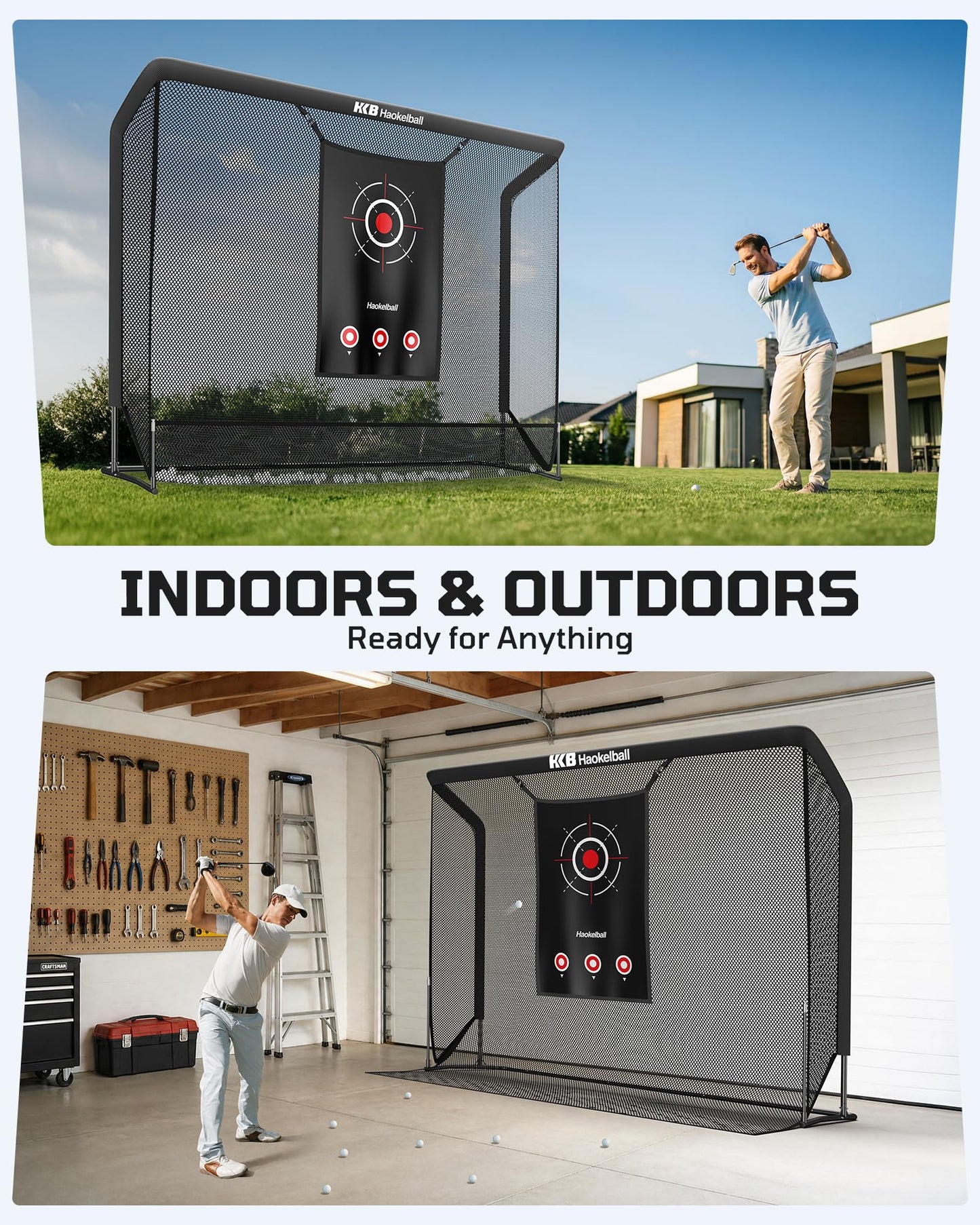 Haokelball Golf Hitting Net for Backyard, 10x8ft Driving Real Balls Practice Nets for Indoor Outdoor Use, Heavy Duty Netting with Side Barriers, Impact Target Cloth and Carry Bag