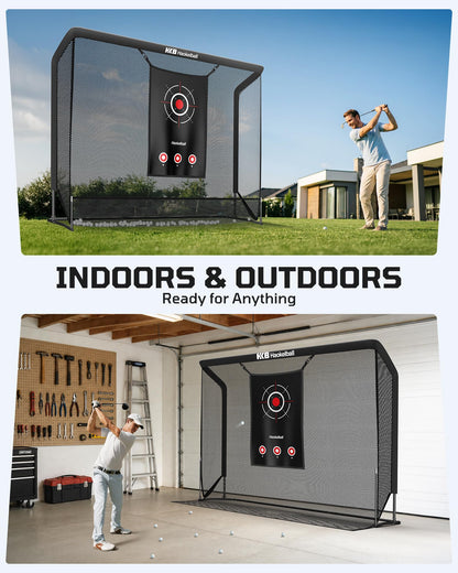 Haokelball Golf Hitting Net for Backyard, 10x8ft Driving Real Balls Practice Nets for Indoor Outdoor Use, Heavy Duty Netting with Side Barriers, Impact Target Cloth and Carry Bag