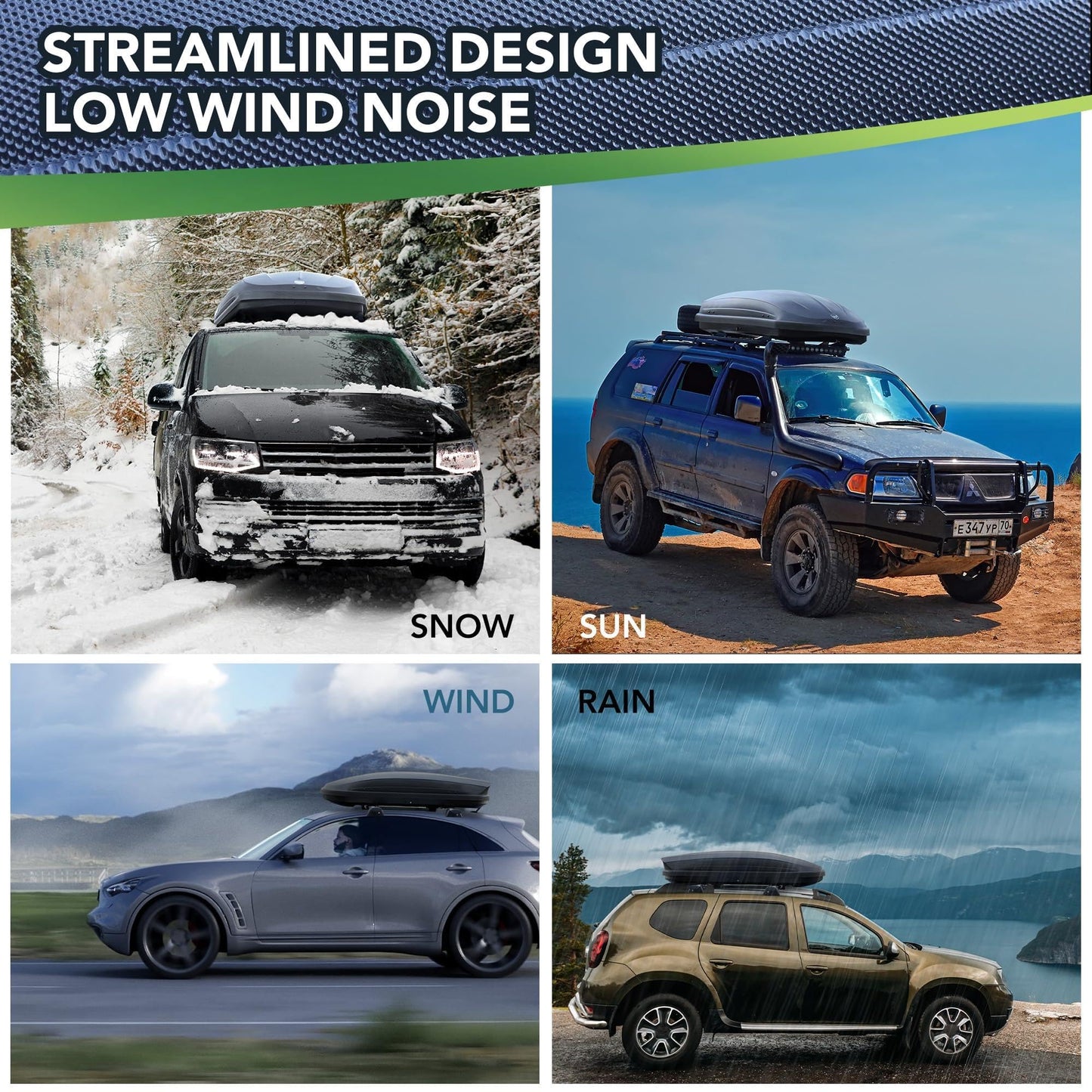 Rooftop Cargo Box Carrier for Car Storage, 12 Cubic Ft Car Top Mount Aero Hard Shell Dual-Side Opening, 165 LBS Weight Capacity Weatherproof Roof Mount Travel Luggage Storage, Secure Straps & Keys