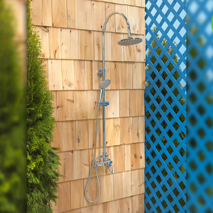 Homewerks 3070-251-CH-B Outdoor Shower Kit with 8-Inch Rain Can and 5-Function Handheld Showerhead Fixture, Chrome