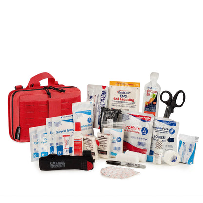Scherber Vehicle IFAK Emergency Trauma Kit | 90+ Medical Supplies & Equipment, NAR Tourniquet & CPR Mask | Fully Stocked Rip Away Molle Pouch for Car, Home & Professional First Aid | Intermediate, Red