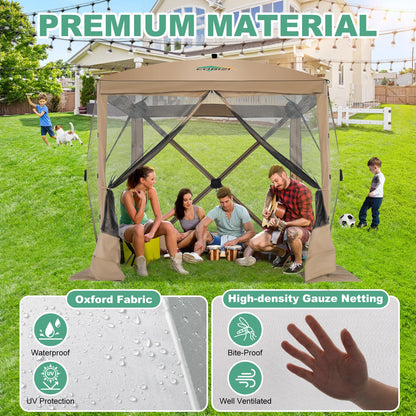 COBIZI 6x6 FT Pop up Gazebo Tent, Waterproof Instant Screen with Mosquito Netting, Portable Outdoor Small Screen Tents Sun Shelter, carpas para Patio for Outdoor Camping, Backyard and Garden, Khaki