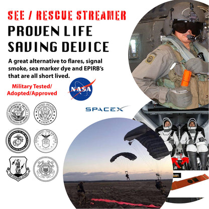 SEE/RESCUE Streamer Survival Tool - The Easy to Use, Portable Rescue Device to Use on Land, Sea, or Snow, Day or Night When Lost or Stranded to Provide Continuous Visibility, Personal Lighted Streamer