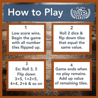 WE Games Shut The Box Board Game - Classic 4 Player Wooden Table Top Dice Game for Family Game Night Natural Wood 14 in. 10 Numbers Classroom Play or Bar Fun for Adults