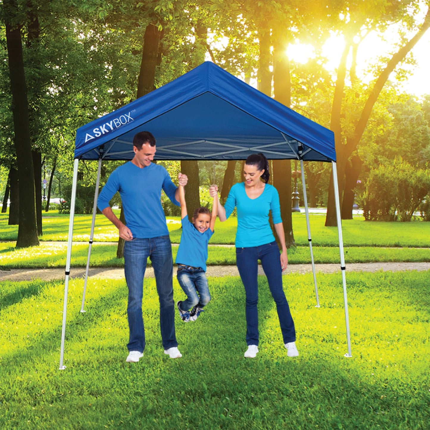 Caravan Canopy Skybox 3.2 Foot x 6.5 Foot Instant Multipurpose Height Adjustable Steel Frame Outdoor Sport Shelter Canopy with Carry Bag, Blue