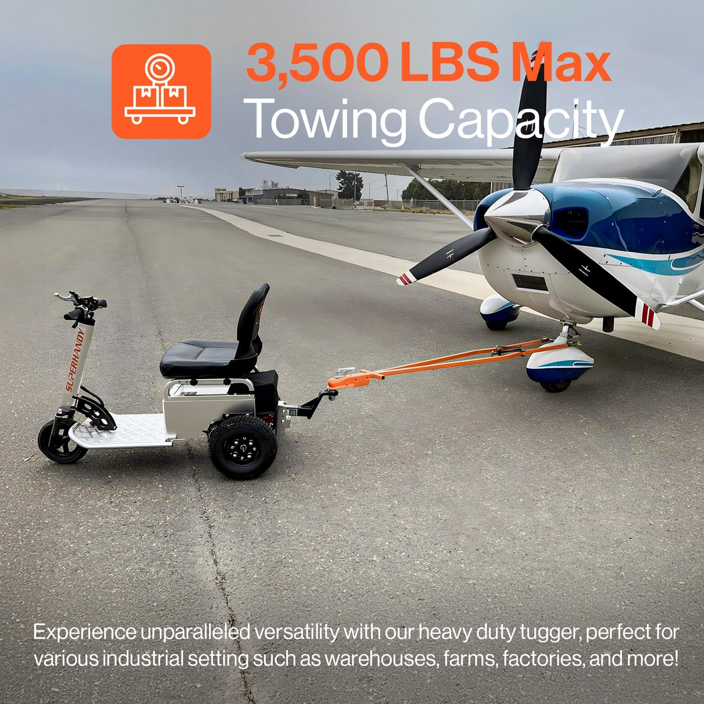 SuperHandy Electric Tugger Cart, Industrial Tow Tractor Riding Scooter - 1 Seater, 2600 lbs Towing Cap, 350 lbs load cap, 48V 4Ah Li-Ion Battery - For Warehouse Material & Mobility Personnel Transport