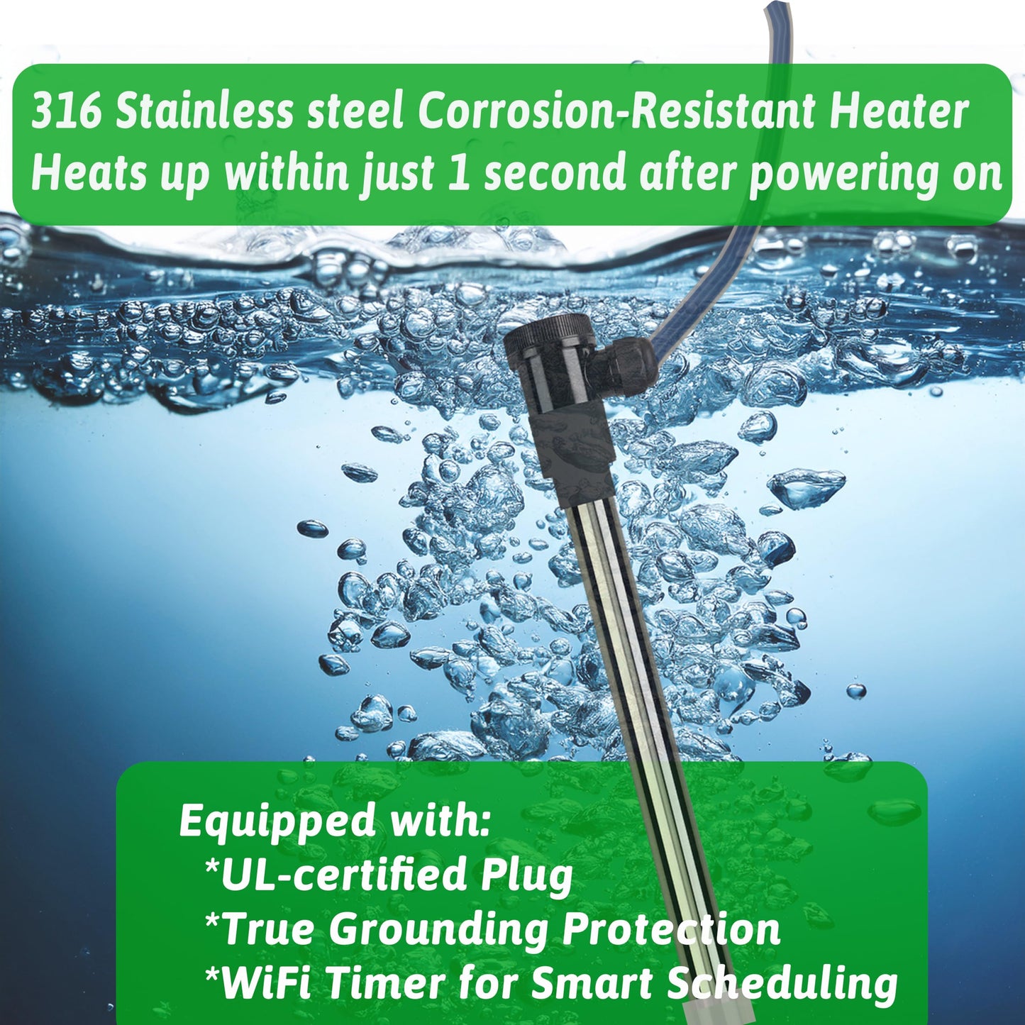 1500W Immersion Water Heater for Bathtub&Above Ground Pool – Portable Fully Submersible Electric Heater with WiFi Timer & Auto Shut Off to Swimming Pool, Tub, Bucket, Inflatable Pool & Baptistry etc