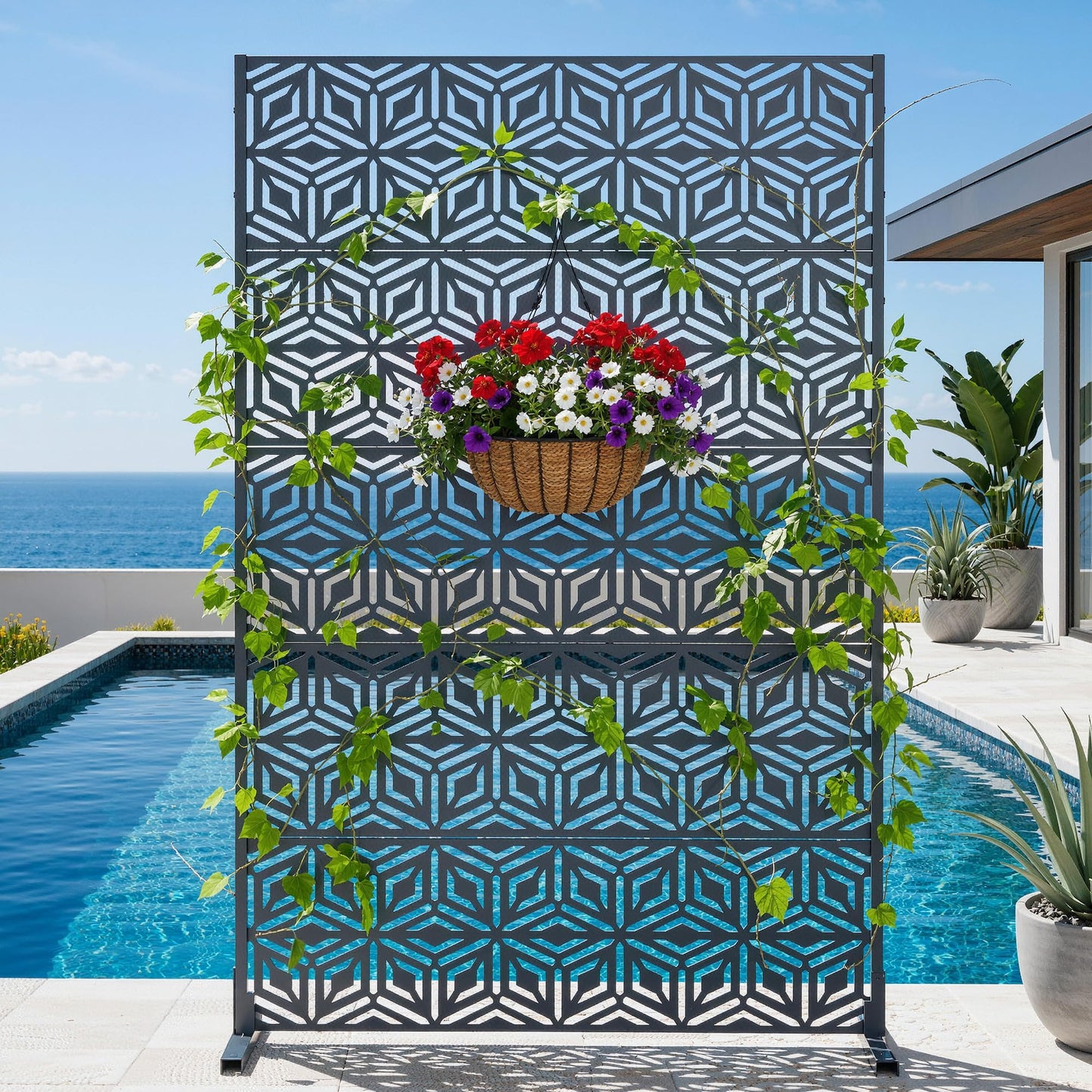 Ultym Decorative Privacy Screen Outdoor 72" H×44" W, Steel Laser Cut Snowflakes Garden Privacy Fence Panel, Weatherproof Freestanding Modern Screen Divider for Balcony Patio Deck Backyard Home