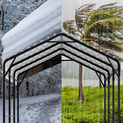 12x15 FT Heavy Duty Metal Carport, All-Weather Outdoor Vehicle Shelter with Steel Roof & Reinforced Frame, Permanent Car Canopy for Trucks, SUVs, Boats & Garden Storage, Gray