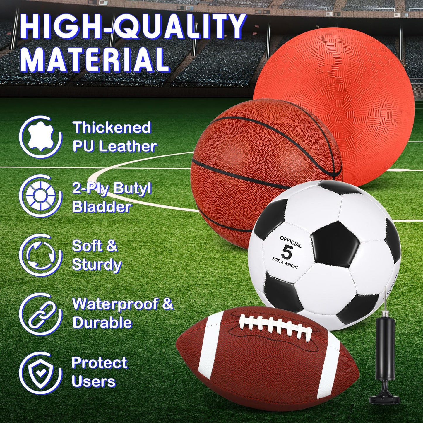 HyDren 36 Pcs Sports Balls Set for Teen Adult, Multi Sport Training Equipment with Official Size Basketball Soccer Ball Football Playground Ball with Pump and Carry Bag Back to School Sports Gift
