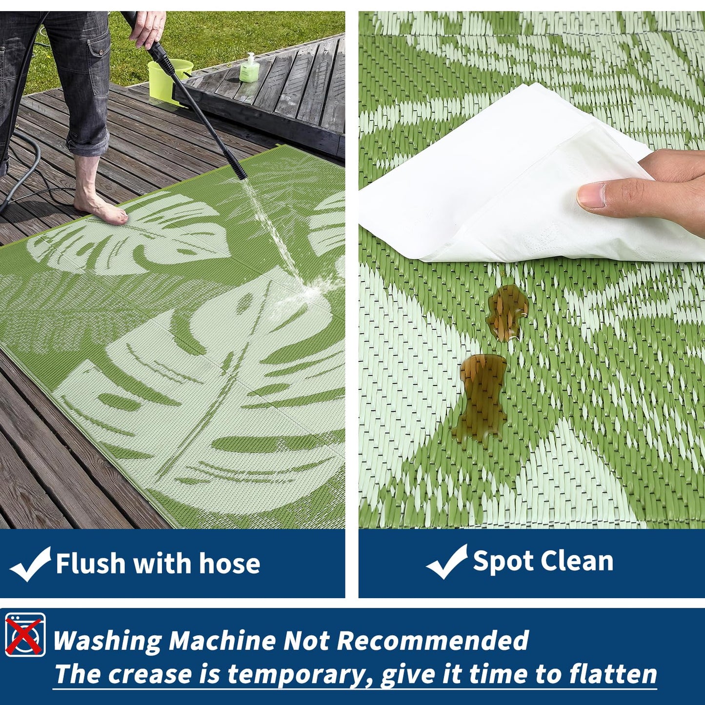 Garvee 9x18 Outdoor Rug Waterproof Reversible Mat Leaf Tropical Patio Rug with 4 Stakes and Starage Bag Portable Outdoor Straw Plastic Area Rug for Camping Porch Deck Rv Balcony Backyard Beach, Sage