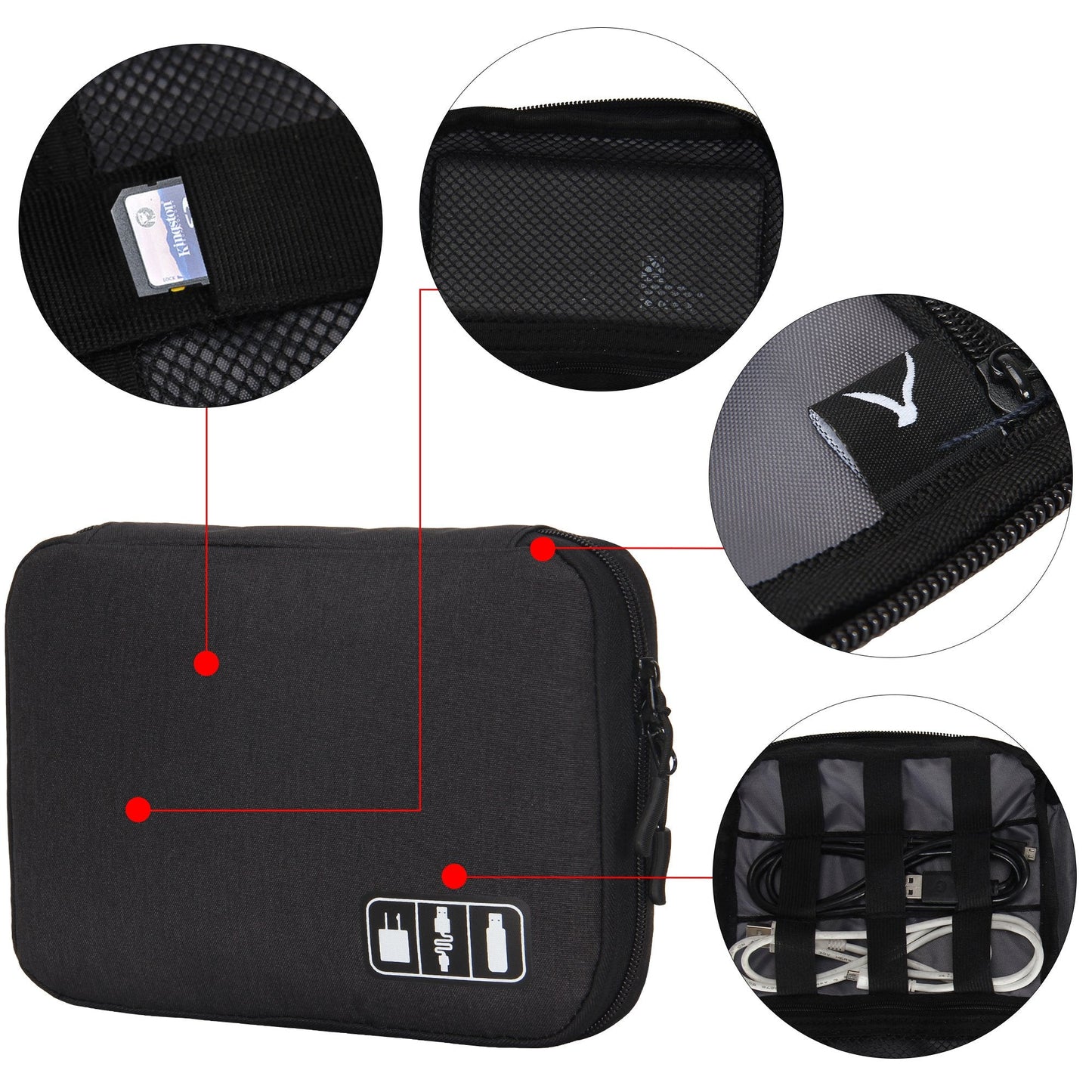 Hynes Eagle Travel Universal Cable Organizer Electronics Accessories Cases for Various USB Phone Charger and Cable Black