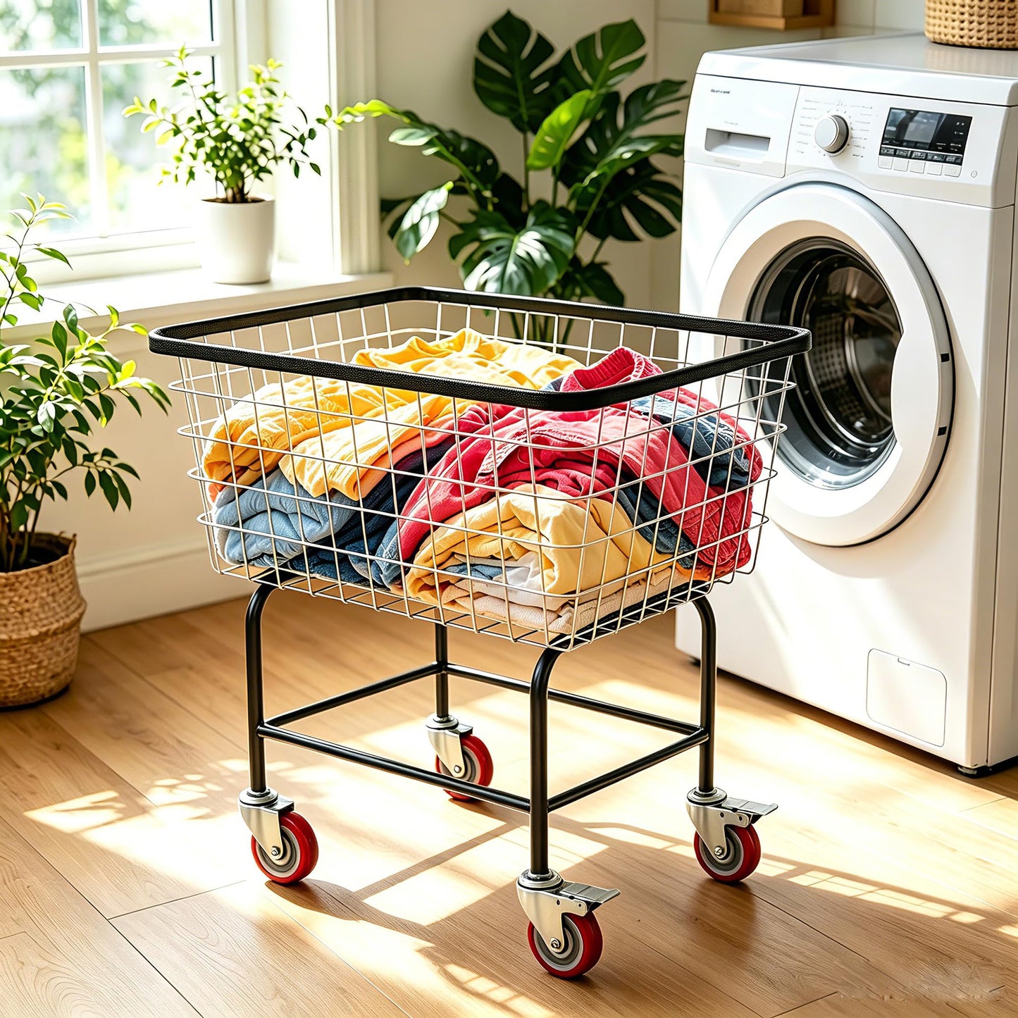Ultym Extra-Large Rolling Laundry Cart with Wheels Holds 4 Washer Loads, Wire Laundry Basket, Heavy-Duty Steel Storage Basket with Galvanized Finish, for Commercial or Home Laundry
