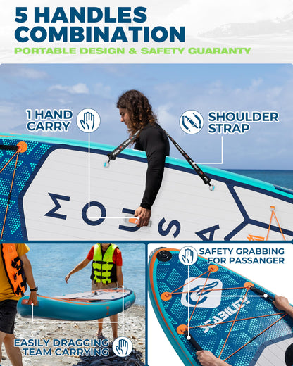 MOUSA 11'6''×35" Extra Wide Inflatable Stand Up Paddle Board, Stable Long SUP for 2 People/Family, Shoulder Strap, 5 Handles, 100L Backpack, All-Round Sup Board, Removeable Big Fin