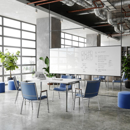 Flash Furniture Hercules Series Heavy Duty Navy Vinyl Stack Chair with Arms and Ganging Bracket