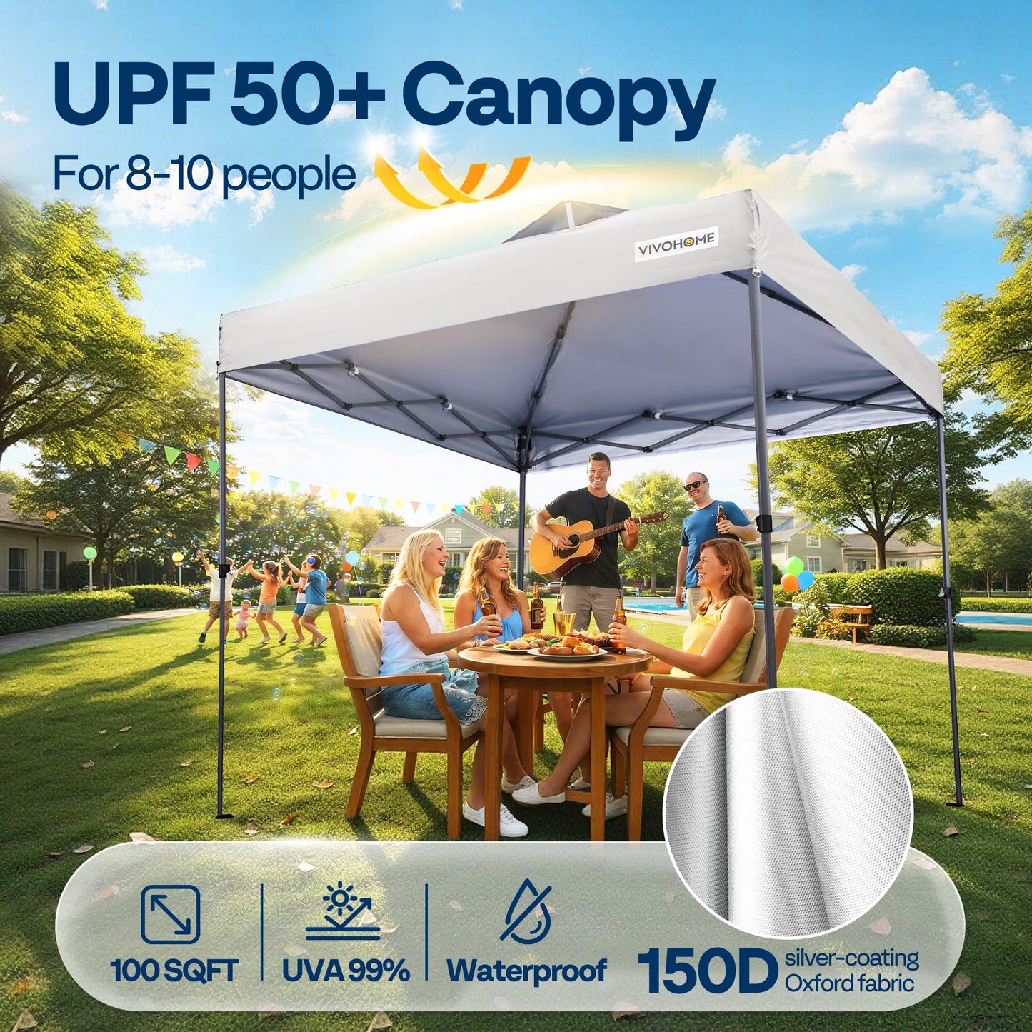 VIVOHOME 10x10ft Pop Up Canopy Tent One Push Setup Outdoor Portable Shelter Tent Heavy Duty with Wheel Carry Bag and 4 Sandbags, White