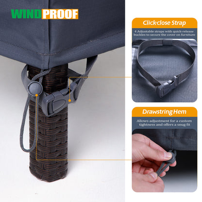 F&J Outdoors Heavy Duty Waterproof Anti-UV Rip-stop Fabric Extra Large Patio Furniture Covers, Grey, 180"x96"x36"