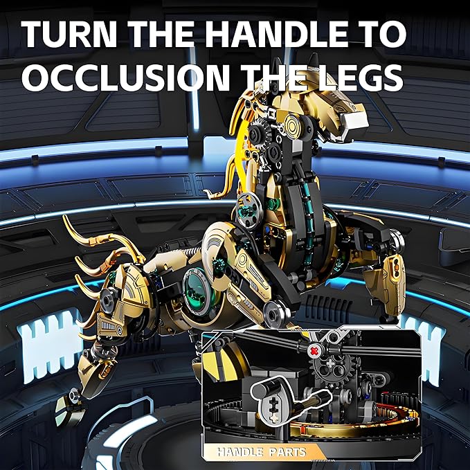 Mechanical Horse Building Block Set Build &amp Pose with Movable Legs – Engaging DIY Model with Motor Kit for Kids and Teens