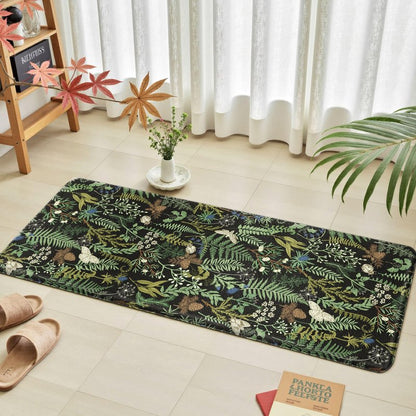 Black Green Botanical Kitchen Rugs Set of 2 Plant Leaf Anti-Fatigue Kitchen Mat Natural Comfort Standing Waterproof PVC Mats 2/5" Thick Leather Carpet for Laundry Office Sink(17.3" x28" + 17.3" x 47")