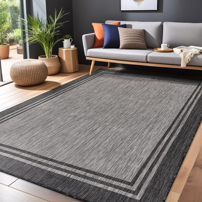 Luul Home Bordered Outdoor Rug 10x14 Washable Outside Carpet for Indoor Patio Porch Waterproof Easy Cleaning Non Shedding Area Rugs Dark Gray 10 x 14