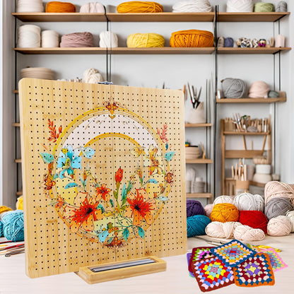 16"x16" Foldable Crochet Blocking Board with 36 Pcs Stainless Steel Rods, Floral Pattern Large Blocking Boards for Crochet Projects, Bamboo Granny Square Blocking Boards Gifts for Crochets Enthusiasts