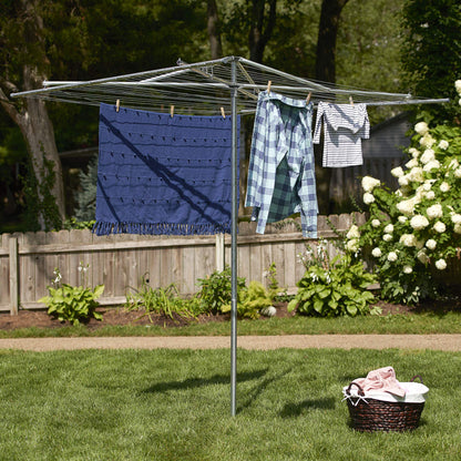 Household Essentials 17130-1 Rotary Outdoor Umbrella Drying Rack | Aluminum | 30-Lines with 210 ft. Clothesline,Silver