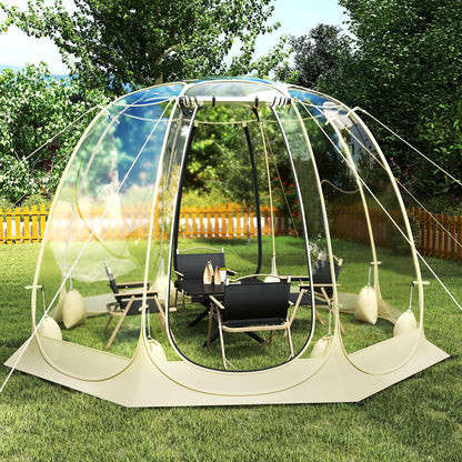 Tangkula Pop Up Bubble Tent, 9.5x9.5 Ft Oversize Outdoor Dome Tent for 4-6 People with 16 Stakes, 8 Wind Ropes, 8 Sandbags, Carrying Bag, Weatherproof Clear Tent for Winter Cold Protection, Camping
