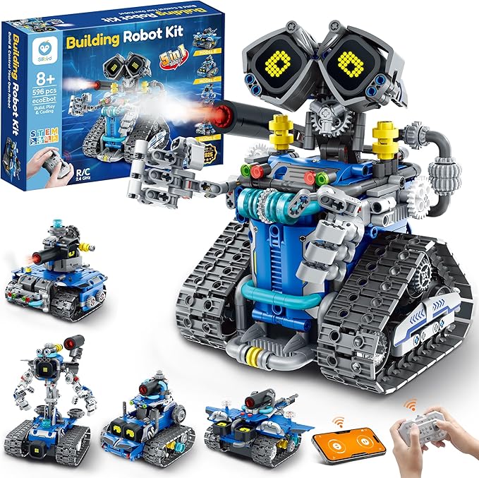 Sillbird STEM Robot Building Kit with Remote Control Gifts for Boys Ages 8-14 Buildable 5in1 Robotics Technic Coding Toy for Kids Birthday with 596 Pieces