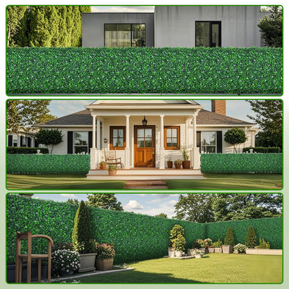 Yangrass Boxwood Roll Panels with White Flower, 48"x120" (40 sqft) Artificial Ivy Privacy Fence Screen, UV-Anti Faux Boxwood Roll Grass Wall Panels for Garden Patio Balcony Decor