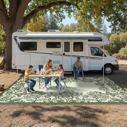 Garvee Outdoor Rugs 9' x 18’ Waterproof Reversible Mats, Large Area Plastic Straw Rug, Outside Carpet, Butterfly Floral Rv Mat for Patio Camping Picnic Backyard Deck Balcony Porch Beach Trailer