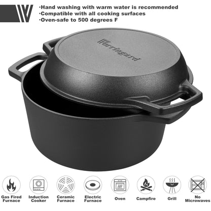 VORRINGARD Pre-seasoned Cast Iron Dutch Oven Pot with Skillet Lid, for Sourdough Bread Baking, Outdoor, Campfire, Camping Cookware, with Sourdough Bread Baking kit, 5qt