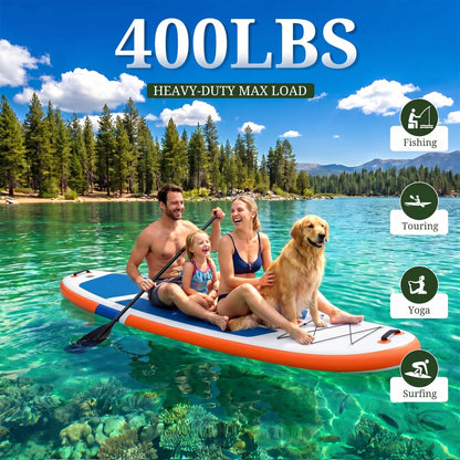 Inflatable Stand Up Paddle Board, 10.5' x 33" x 6" Wide Stable SUP Board with Non-Slip Deck, Heavy Duty Paddle Boards with Complete SUP Kit for Adults & Youths, Blue & Orange