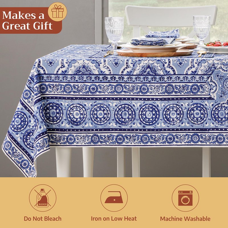 Maison d' Hermine Table Cloth Rectangle Table 100% Cotton 70 x 108 Inches Tablecloth Reusable Decorative for Dining Kitchen Room Farmhouse Home Gifts for Mothers Day Spring Summer - Melodie Bleue