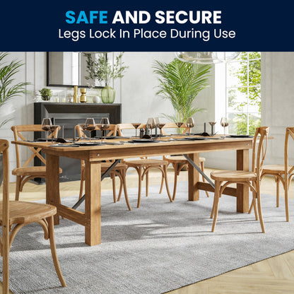 Flash Furniture Hercules Series 8' x 40" Rustic Solid Pine Folding Dining Table, Rectangular Antique Farmhouse Dining and Event Extension Table