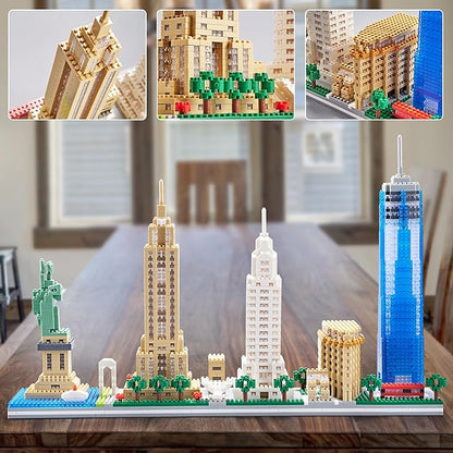 YaJie New York Skyline Micro Mini Blocks Building Set Collection Model Kit - Detailed City Architecture for Adults（3452 Pcs）