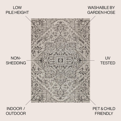 JONATHAN Y Boho Medallion Indoor Outdoor Square Area Rug 9X9 Black/Gray, Estrella Textured Weave for Backyard, Patio, Porch, Easy-Cleaning, High Traffic, Pet-Friendly, Non-Shedding (SMB105D-9SQ)