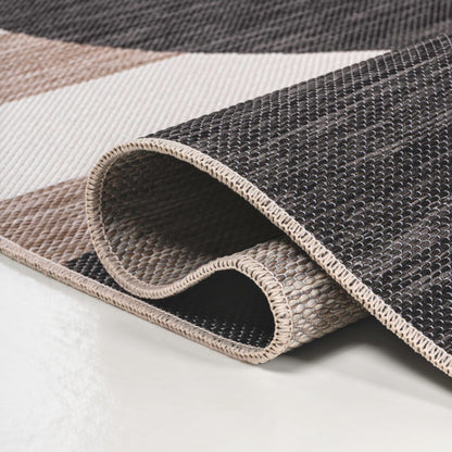 JONATHAN Y Beach Stripe and Monstera Leaf Indoor Outdoor Area Rug 8X10 Black/Beige, Allison Classic for Backyard, Patio, Porch, Easy-Cleaning, High Traffic, Pet-Friendly, Non-Shedding (TSN400A-8)