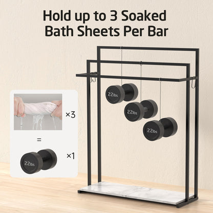 KES Extra Large Free Standing Towel Racks for Bathroom with Anti Wobble Base, 44 Inch Blanket Rack, 3-Tier Blanket Holder for Living Room with Weighted Marble Shelf & 4 Hooks, Matte Black, BTH504-BK